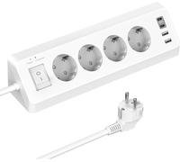 Boîtier de prise avec ports USB - Prise multiple - Chargeur pour appareils - Angle de 45 degrés - Câble de 2 mètres - Blanc