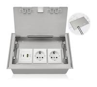 Boîtier de Prise de Sol Encastrable 16A 4000W Inox Étanche, 2 Prises EU avec USB-A et USB-C, Prise de Sol Escamotable Set pour Cuisine Salon Bureau Hôtel