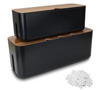 Boîtier de rangement pour câbles en MDF, lot de 2, couleur noire, pour une meilleure gestion des câbles