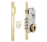 THIRARD - Boîtier de Serrure Encastrable à Cylindre pour Porte d'Entrée - Axe 60 mm - 4 Pênes - Bouts Ronds - Laiton - Têtière Acier - Gâche Plate - Carré 8 mm - Jaune/Doré