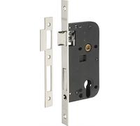 Boitier de serrure encastrable à cylindre pour porte d'entrée, axe 50mm, bouts carrés, têtière nickelé - THIRARD