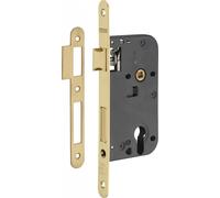 Boitier de serrure encastrable à cylindre pour porte d'entrée, axe 50mm, bouts ronds, têtière laiton poli verni - THIRARD