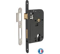 Boitier de serrure encastrable à cylindre pour porte d'entrée, axe 60mm, bouts ronds, noir - THIRARD