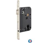Boitier de serrure encastrable à cylindre pour porte d'entrée, axe 70mm, bouts ronds, nickelé - THIRARD