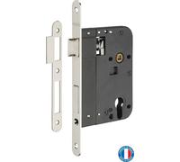Boitier de serrure encastrable à cylindre pour porte d'entrée, axe 80mm, bouts ronds, nickelé - THIRARD