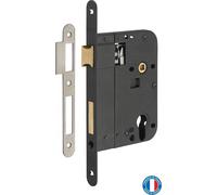 Boitier de serrure encastrable à cylindre pour porte d'entrée, axe 80mm, bouts ronds, noir - THIRARD