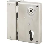 Boitier de serrure verticale en applique double entrée à fouillot pour portail, gauche, axe 45mm, 73x125mm, inox - THIRARD