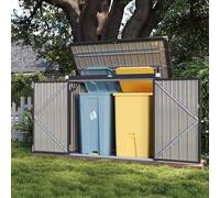 Boîtier métallique de 150x117x80 cm, avec portes avant et supérieure ouvrantes, coffre de jardin résistant aux intempéries, doté d'un couvercle à chaîne et d'un système à ressort à gaz, de couleur noi