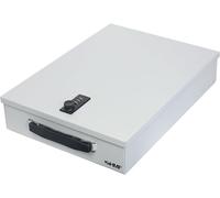 Boîtier métallique pour documents avec serrure à chiffres, adapté au format A4, de couleur gris clair