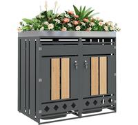 Boîtier pour poubelles avec toit végétal, modèle 2, habillage en acier pour deux poubelles, bac à ordures de couleur anthracite, verrouillable, avec chaîne de sécurité, revêtement en forme de losange 