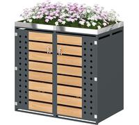 Boîtier pour poubelles pour 2 bacs, avec toit végétalisé, habillage pour 2 poubelles de 120 litres, poubelle en acier inoxydable avec panneau de porte creux en forme de losange, verrouillable, aspect