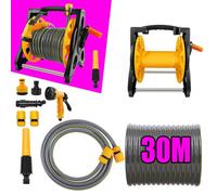 Boîtier pour tuyau d'arrosage - Bobine à tuyau - Tuyau d'arrosage de 30 mètres - 7 fonctions de pulvérisation - Montage mural - Construction robuste en plastique - Enrouleur à tuyau + tuyau de 30 mètr