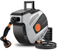 Boîtier pour tuyau rétractable - Bobine à tuyau - Système de rétraction automatique - 15 mètres - Arroseur multifonction (10 jets) - Gris