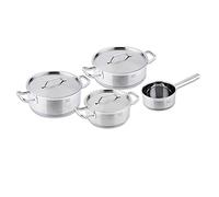 BOJ Batterie de cuisine PREMIUM en acier inoxydable 18/10, bords polis mirroir, anses extra solides, base tricouche 4mm. (4 pièces)