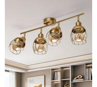 Bojim Luminaires Intérieur Lustre Cuisine Plafonnier 4 Spots LED Orientables, Spot de Plafond Industriel Doré Metal Lustre Salle à Manger pour Chambre, Salon, Couloir (Sans Ampoule)
