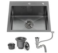 Bokaiya Évier 1 Bac Inox, 50 x 45 cm, Noir Petit Évier Cuisine InoxInoxydable, Lavabo Cuisine pour Meubles 55 cm, Installation de Comptoir Vasque avec Dernier Siphon et Trop-plein