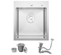 Bokaiya Évier de Cuisine,en Acier Inoxydable 304, 40 x 45 cm, Évier Inox Design Moderne avec 2 Trous pour Robinet, Bac à vaisselle Inclus Bonde d'évacuation et de Trop-plein, Fait à la main, Brossé