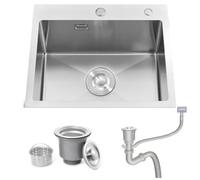 Bokaiya Évier de Cuisine,en Acier Inoxydable 304, 50 x 45 cm, Évier Inox Design Moderne avec 2 Trous pour Robinet, Bac à vaisselle Inclus Bonde d'évacuation et de Trop-plein, Fait à la main, Brossé