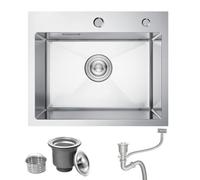 Bokaiya Évier de Cuisine, Encastrable en Acier Inoxydable 304, 55 x 45 cm avec Trou pour Robinet et Trop-plein, 1 Bac Rectangulaire pour Meuble Bas de 60 cm, Petit Bar et Restaurant, Brossé