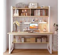BOKNI Bureau d'ordinateur Moderne avec Armoire, Poste de Travail avec étagère en Grille, Table d'étude pour PC avec étagères pour Bureau à Domicile (120 x 60 x 149 cm (47 x 24 x 59 Pouces),