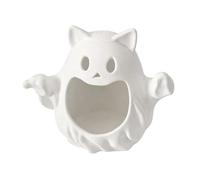 Bol à bonbons blanc pour Halloween avec motif fantôme et chat | Décoration d'Halloween blanche pour fête de vacances, maison, table, cheminée, fenêtre, étagère, intérieur et extérieur