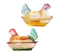Bol à bonbons en cristal en verre en forme de poule avec couvercle - Décoration de table - Assiette à dessert - Décoration d'intérieur - Bocaux à bonbons avec couvercle