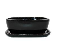 Bol à bonsaï avec soucoupe taille 4 - Noir anthracite - Rectangulaire - Modèle GB5 - L 26 cm - l 20 cm - H 9 cm