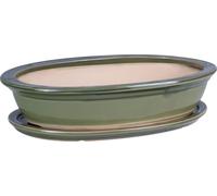 Bol à bonsaï en céramique avec soucoupe 40 cm Pot à bonsaï ovale vert