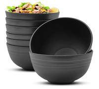 Bol à céréales, lot de 8 bols à salade, saladier à petit-déjeuner de grande capacité, sans bpa, léger et incassable, plastique(noir)