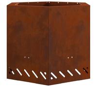 Bol à feu hexagonal en acier Corten rouille | Portable, double paroi, combustion propre, 58 x 58 x 51 cm, 12,2 kg