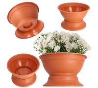 KADAX Pot de fleurs avec pied, pot de plantes résistant aux intempéries en plastique, pot en forme de boule pour chrysanthèmes, pensées, vase à fleurs (⌀18 cm, Terra)