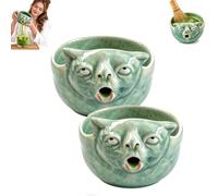 Bol à matcha « Chat qui vomit » - Chawan en céramique pour fouetter (2PC) | Design fantaisiste de visage de chat, bol à matcha (chawan) en céramique vert céladon avec motif de chat en 3D, compatible