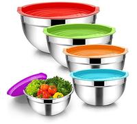 Bol à MéLanger 5PièCes, Saladier en Acier Inoxydable Bol de Service Empilable avec Couvercles HerméTiques pour la Cuisine, la