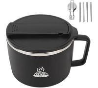 Bol à nouilles instantanées portable en acier inoxydable, 1 200 ml, avec couvercle, bols à nouilles udon, noir