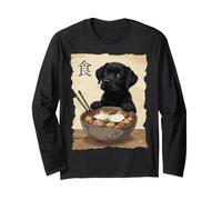 Bol à Nouilles Ramen Noir rétro Japonais Mangeant Un Chien Manche Longue