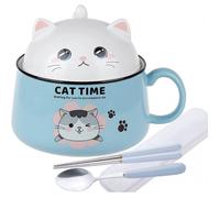 BOL à RAMEN CHAT KAWAII - BLEU - 1020 ML - avec un set de couverts