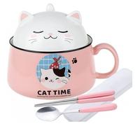 BOL à RAMEN CHAT KAWAII - ROSE - 1020 ML - avec un set de couverts