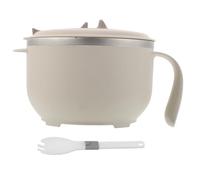 Bol à Ramen en Acier Inoxydable 304 avec Couvercle et Cuillère | Grosse Capacité, Passoire Intégrée, Poignées Ergonomiques, Maintien Thermique, Beige, Empilable, pour Repas Étudiants