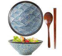 Bol à ramen en céramique, set de bols à ramen japonais, 1200 ml, avec cuillère, baguettes, bols à soupe, bols à ramen, bols à céréales, saladiers