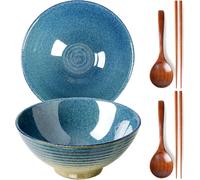 Bol à ramen japonais 1200 ml en céramique artisanale bleu glacé