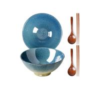 Bol à ramen japonais 1200 ml en céramique artisanale bleu glacé