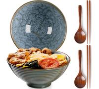 Bol à ramen japonais 1200 ml en céramique artisanale paon bleu