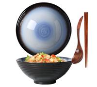 Bol à Ramen Japonais en Céramique avec Cuillère et Baguettes - Bol à Soupe 1200 ml pour Céréales et Salade