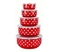 Bol à Salade Couvercle en Émail, Lot de Bols Émaillés avec Couvercle, Conservation des Aliments 5 Pièces, Bol Polyvalent, Robuste et Durable, Convient pour une Utilisation à Domicile et en Camping