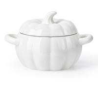 Bol à soupe en céramique avec couvercle, 1,9 litre, forme courge, blanc