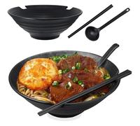 Bol à soupe - Japonais - Grand bol 1000ml - Avec baguettes et cuillères - Noir - Lave-vaisselle compatible