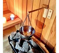 Bol Arome Sauna Acier Inoxydable Support Bois Bras Pivotant 12,7 x 6,5 cm | Récipient Huile Essentielle Adapté Sauna Traditionnel Infrarouge, Bras 24 cm Robuste Résistant À L'Usure