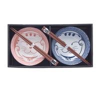Bol avec baguettes MANEKEI WAVE , set de 2 pc, 400 ml, rouge et bleu, MIJ