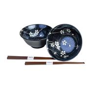 Bol BLACK & WHITE PETALS 400 ml, set de 2 pc, avec baguettes, MIJ