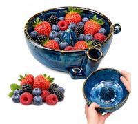 Bol de lavage automatique pour baies, bols à baies avec trous en céramique, rondelle à fruits avec passoire et passoire, bol fait à la main, passoire à fruits, pour nettoyer les baies, les légumes